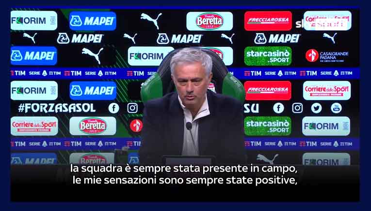 Clamoroso Mou dopo Sassuolo-Roma: “Parlo solo in portoghese, il mio italiano non è così forbito…”