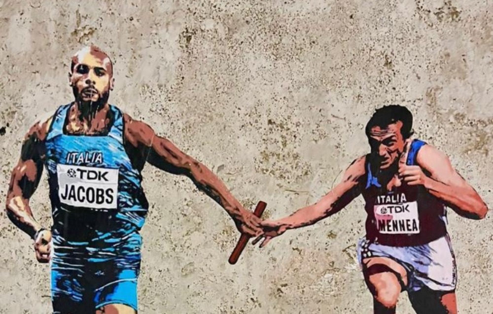Al Foro Italico spunta un suggestivo murale con Pietro Mennea e Marcell Jacobs